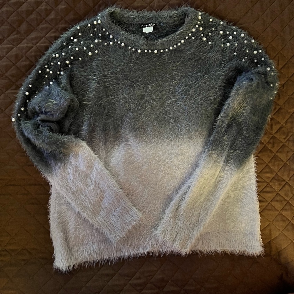 VENUS Gray Ombre Sweater with Pearl Accents